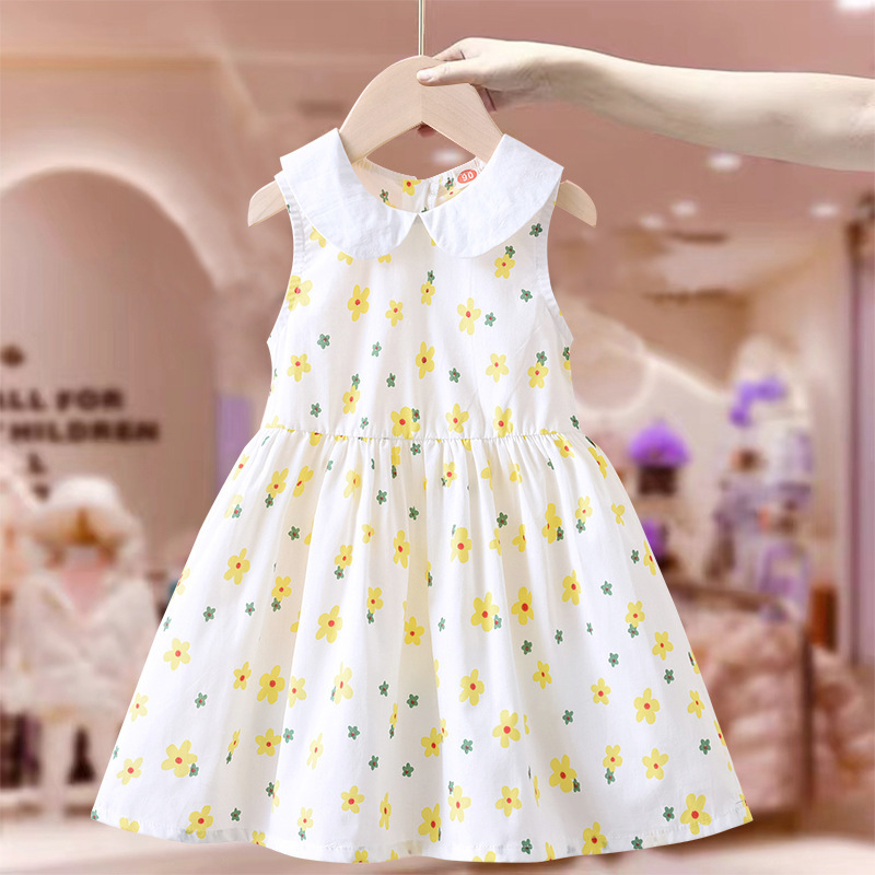 Girls Dress Summer New Kidsren's Princess Dress Baby Girl Vest Dress Kidsren's Clothing Little Girl Fashionable Floral Skirt