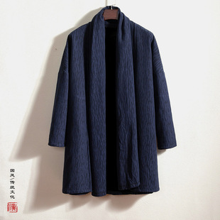 Winter new Chinese style men's fashion cotton and linen jacquard cardigan men's fleece-lined thick windbreaker coat men's wholesale