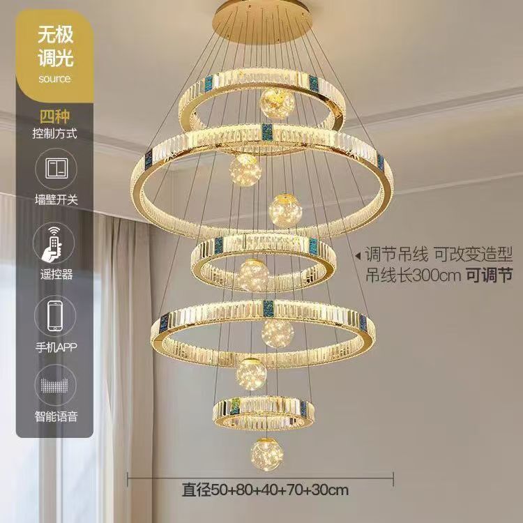 リビングルームの大型シャンデリア、モダンでシンプルな中空多層階段照明器具、二階建てのヴィラクリスタルシャンデリア|undefined