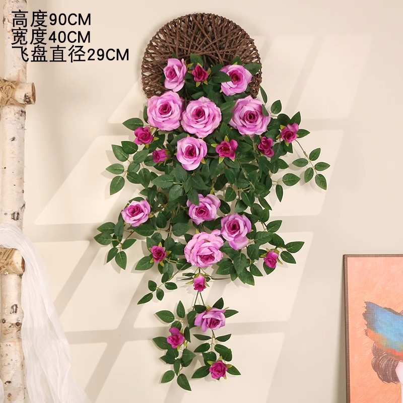Simulación transfronteriza rosa colgada en la pared de plástico artificial de flores藤 acondicionado de aire acondicionado de pared de hogar orquídea colgante de orquídea decorada planta de藤