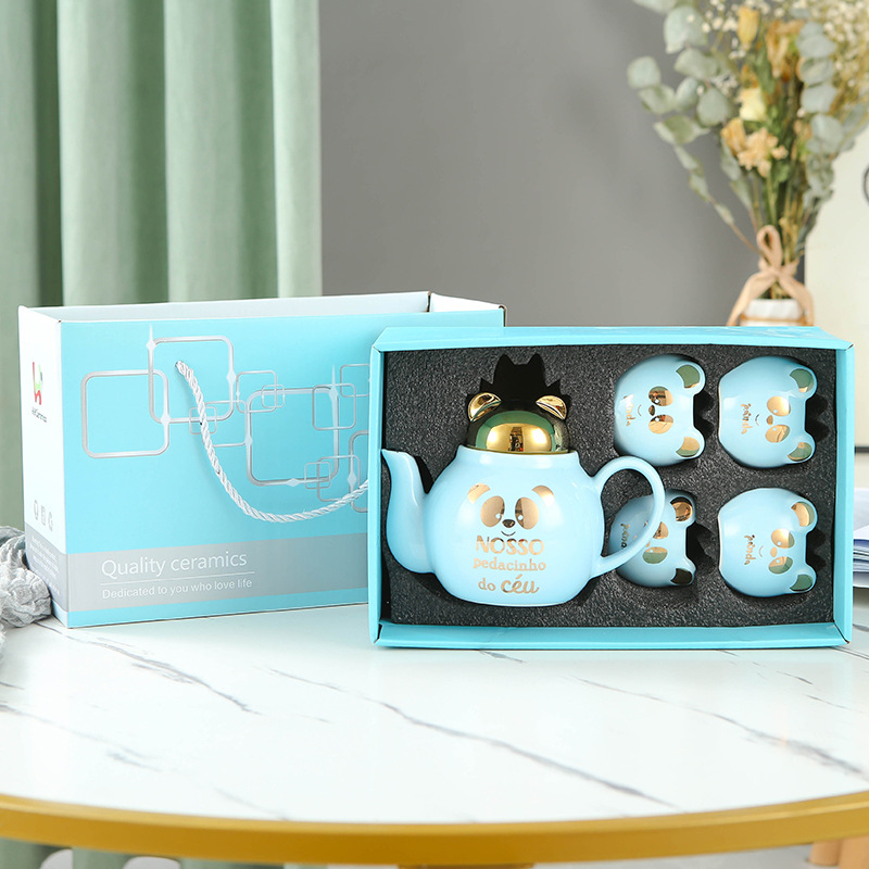 Lindo de dibujos animados Flor de cerámica juego de té imprimible logo Amazon dedicado Panda juego de té taza juego de regalo traje