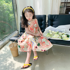女童連衣裙夏裝2024新款兒童裙子夏季無袖裙女寶公主裙洋氣塗鴉裙