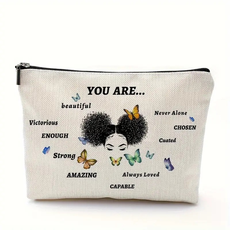 Cross-border Amazon Temu popular negro patrón de lino de doble cara impresión bolsa de cosméticos bolsa de cremallera para las mujeres