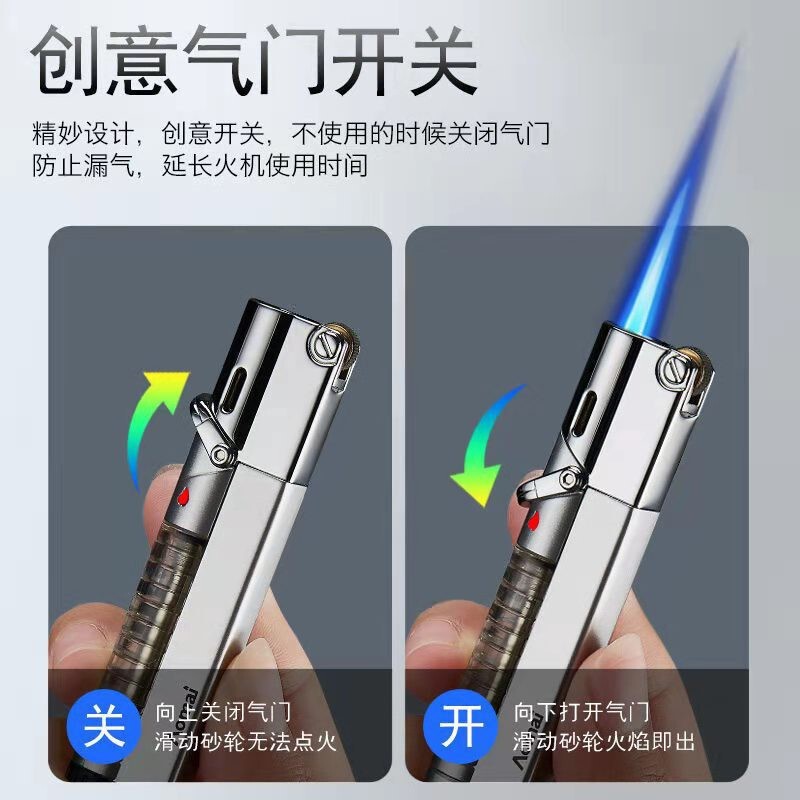 国境を越えた供給オマイ7108インフレータブル防風ライター、パーソナライズされた青い炎の砂輪ライター、透明なガスチャンバー|undefined