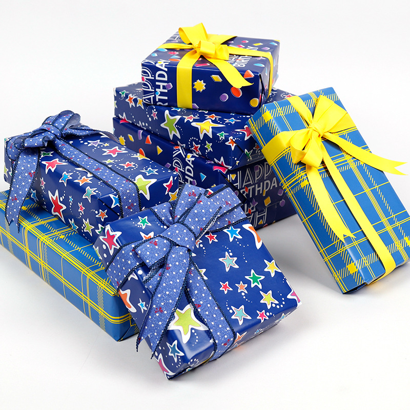 Transfronterizo para gran tamaño de alta sensación de fluorescencia de cumpleaños para hombres regalos de regalo de papel de embalaje al por mayor