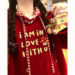 アメリカのレトロなワインレッドの格子は、女性の秋冬のベルベットの厚いサイズのゆるい刺繍の帽子のコートをつなぎ合わせます