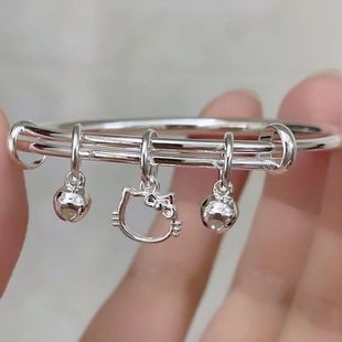 New KT cat bell simple all-match Hello Kitty pendant push-pull bracelet for girlfriend gift bracelet for female