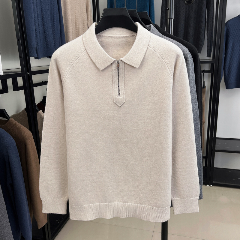ハーフジップラペルセーターメンズ 2025 冬韓国風ジャカードカジュアルセーター中年ボトリングシャツ紳士服|undefined
