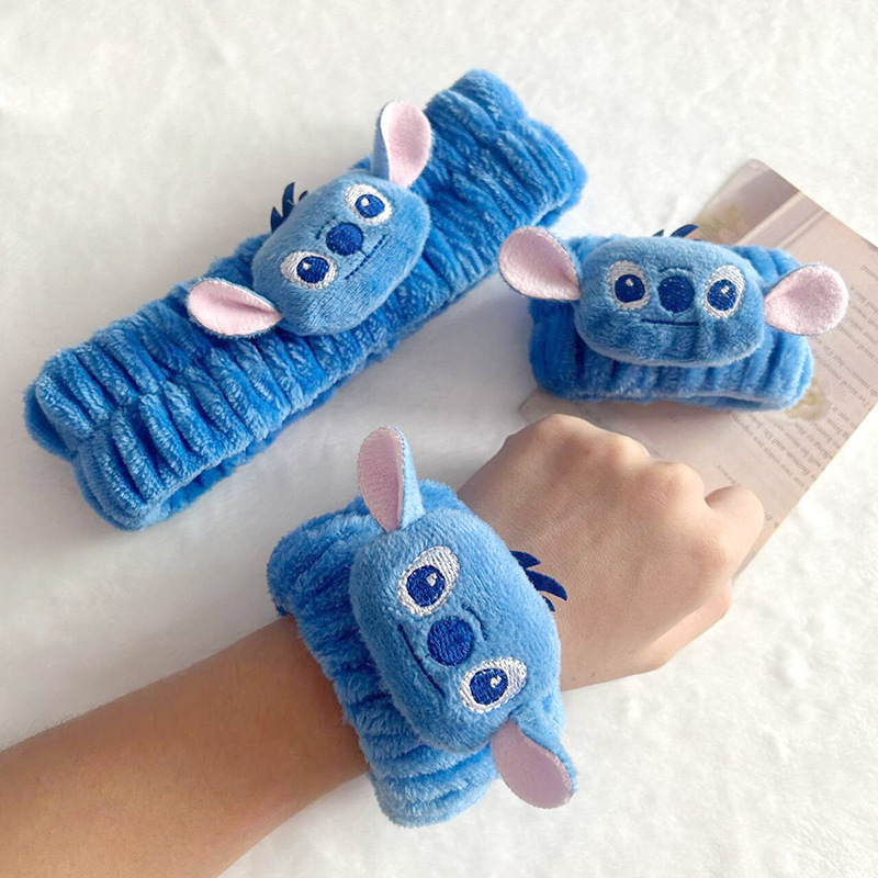 漫画かわいいステッチヘアバンド卸売女性ぬいぐるみステッチ洗顔リストバンド刺繍蝶エンドヘアバンド|undefined
