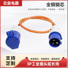 供应3P工业插头延长线房车专用连接器欧洲3芯工业插头