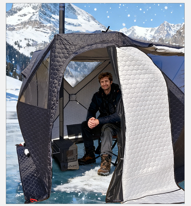 Winter Sauna Tent Tpu Large Window Pentagonal Winter Fishing Tent Cold-Proof Camping Tent Thickened Warm Ice Fishing Tent