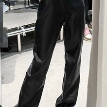 2024秋冬新款皮裤女美式复古高街休闲高腰宽松PU西装加长阔腿裤子