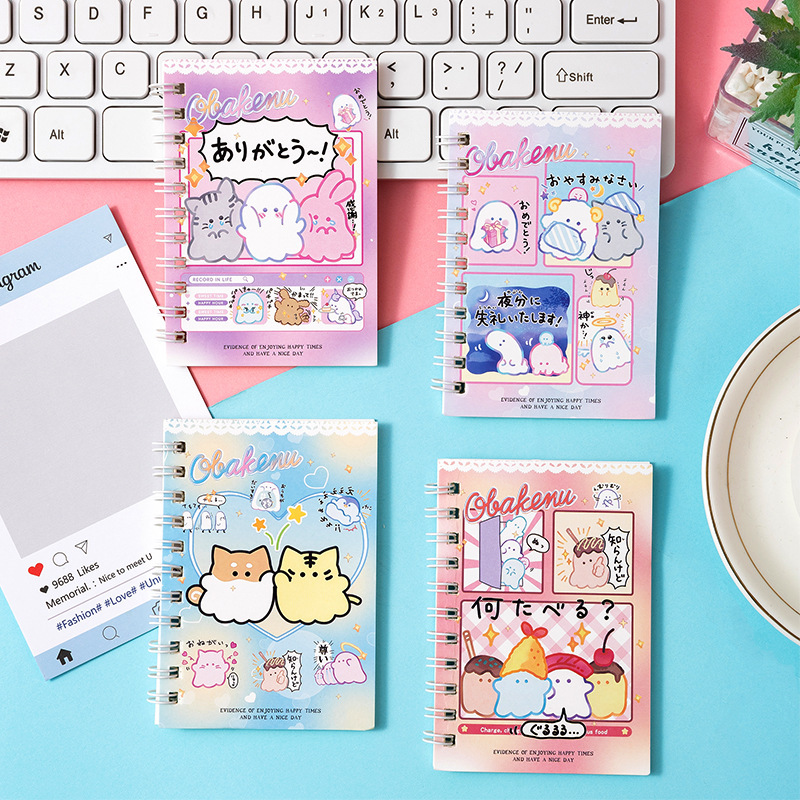 小学生のかわいいテキストロールオーバーコイルブック学生単語ハンドブック小さなブックポケットミニA7メモ帳|undefined