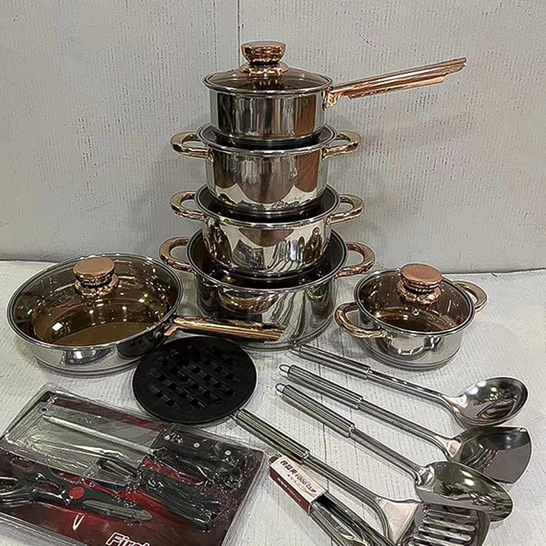 Fuente transfronteriza de olla de acero inoxidable engrosada y de fondo múltiple 15pcs combinación de olla de cocina 35pcs pot