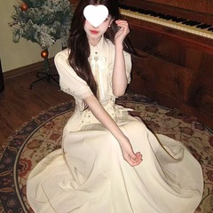 法式白色蕾丝立领公主无袖斗篷连衣裙女长款收腰显瘦夏季气质