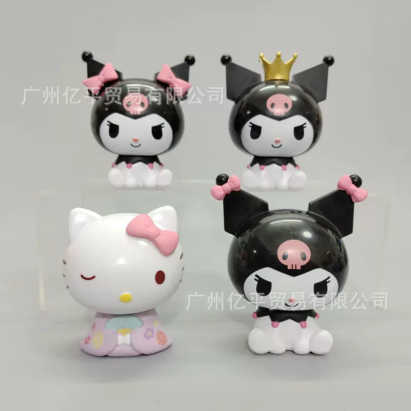 Фигурка-украшение Kuromi в японском стиле, бантик розовый, топпер для торта, кимоно и корона