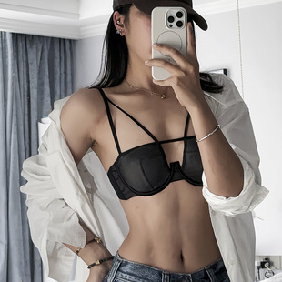 French-style smooth cross-over bra with sexy underwear soft steel ring gathered anti-sagging thin cotton cup women's bra
