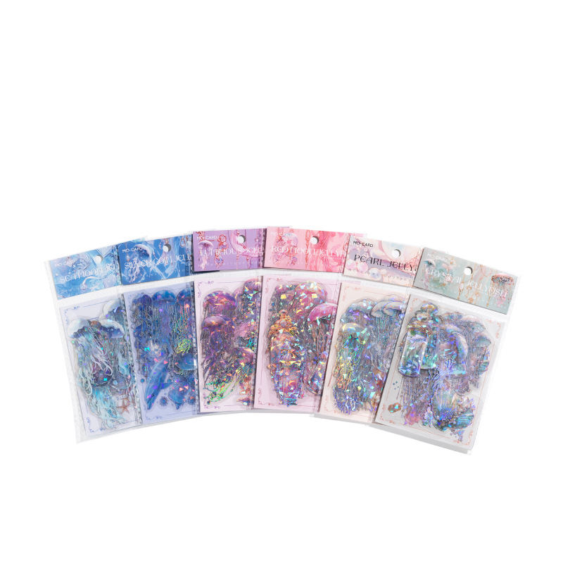 Mo mo wujie serie de medusas Paquete de pegatinas de mascotas fantasía acuarela láser Shell material del océano diario Goo tarjeta pegatina