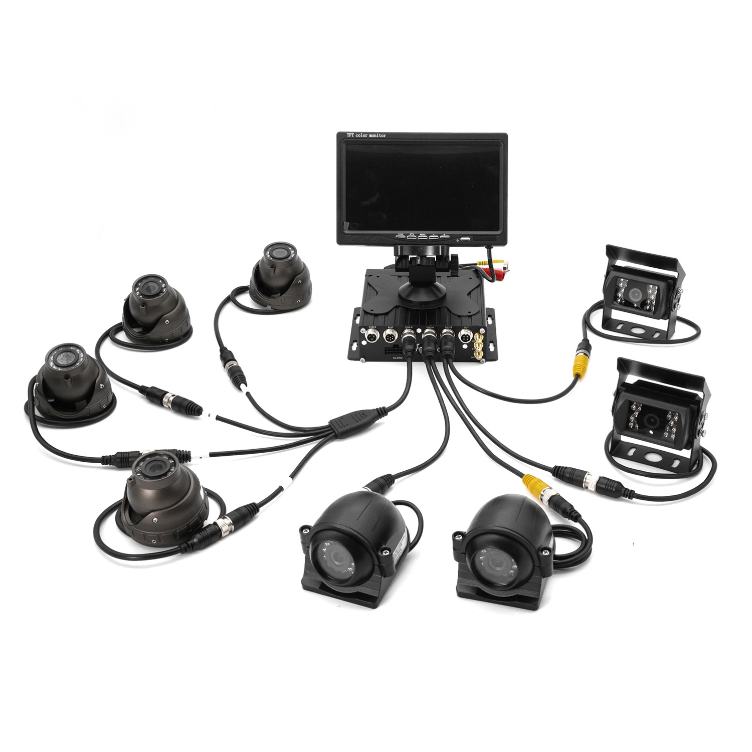 八路8路双SD卡车载录像机MDVR套装1080P夜视防水摄像头高清显示器