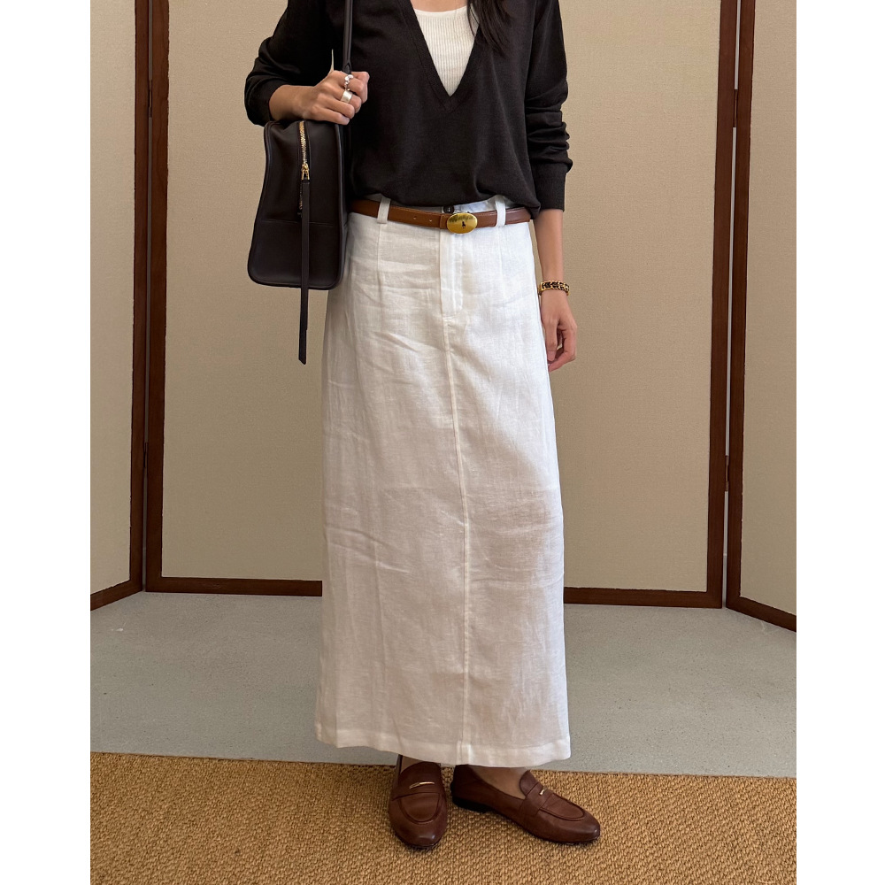EVERTRUE 100% Linen Loose Midi Skirt for Women, New Autumn Style, Loose Fit, Mid-Length Skirt 68292