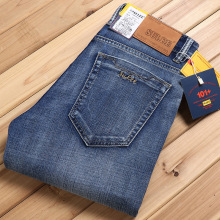 SULEE春季新款男士牛仔裤长裤蓝色弹力直筒修身青年潮流新塘牛仔
