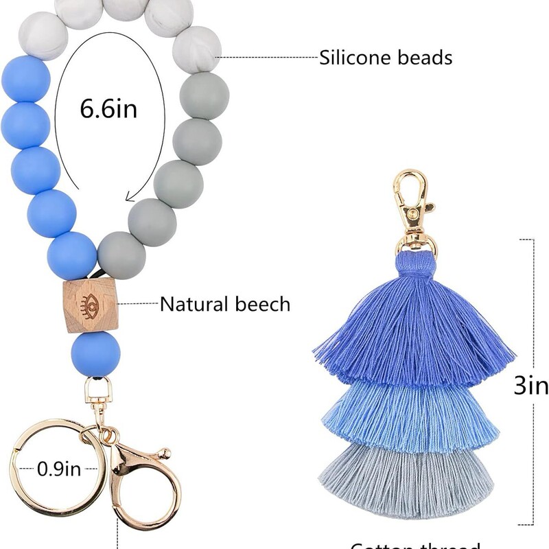 Beaded Keychain with Tassel, Silicone Keyring Bracelet, Cute Bohemian Car Keychain