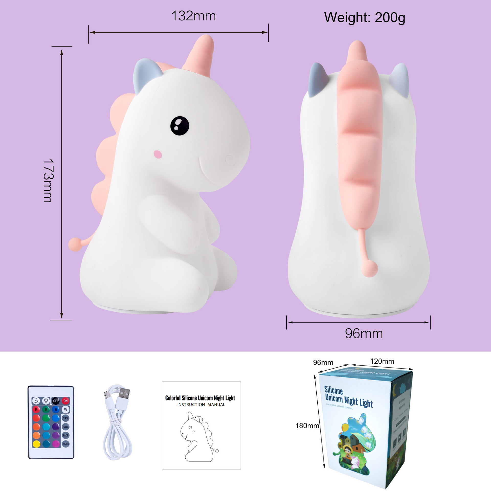 Unicornio infantil transfronterizo luces nocturnas juguetes luces de silicona cabecera de la cama regalos de cumpleaños creativos