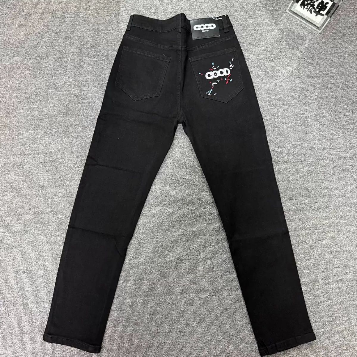 Men's Slim Fit Stretch Jeans Premium Black Denim Pants Casual Style Colorful Pocket Embroidery_mkmklike.com