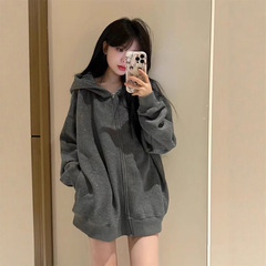 细闪灰色运动卫衣新款套装女春秋季美式休闲短外套卫裤短裤一整套