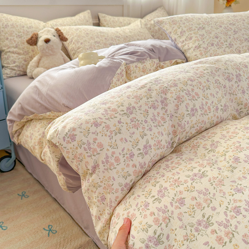 Cama de clase A ultra suave para madres y bebés con cuatro piezas de algodón puro desnudo para dormir sábanas de doble hilo cubierta dormitorio con tres y cuatro piezas