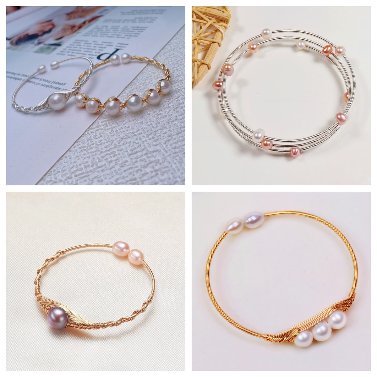 Zhuji freshwater round pearl bracelet 14K electroplating hand-wound bracelet women's adjustable fashion jewelry wholesale