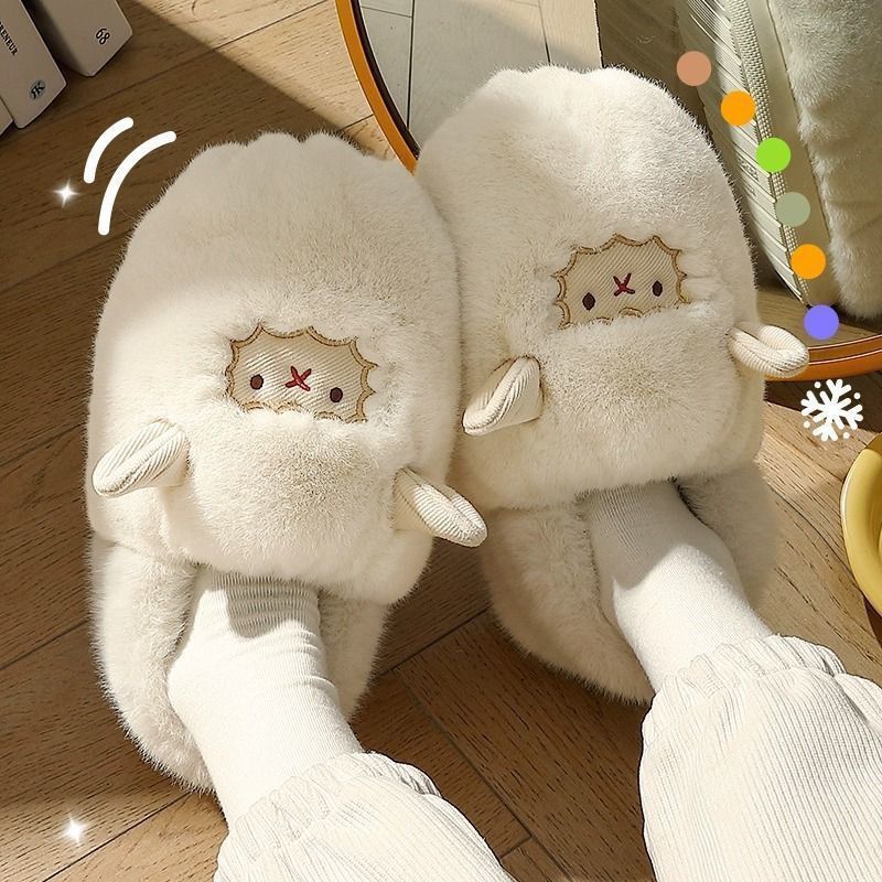 家居棉拖鞋女士冬季可爱绵羊全包跟棉拖鞋家居防滑厚底月子鞋包邮