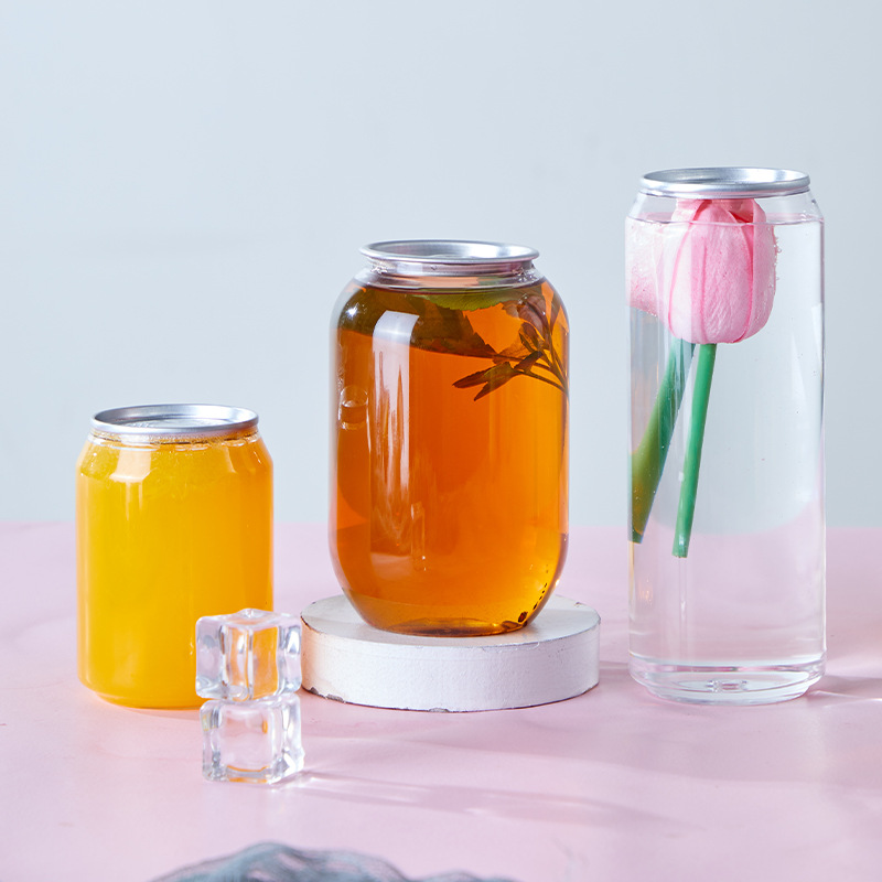 Botella de bebida transparente de jugo, lata sellada fácil de tirar creativa, botella de bebida de té con leche de Internet, lata de bebida, personalización de exportación