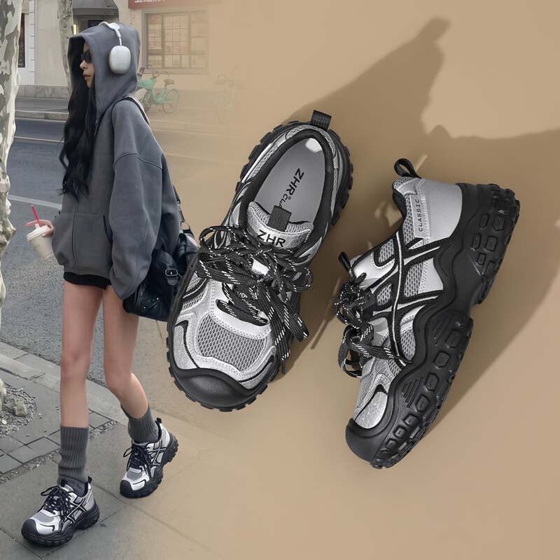 ZHR thick-soled dad shoes for women, 2026 autumn new model, mesh breathable hiking shoes, height-increasing sports casual shoes ZHR thick-soled dad shoes for women, 2026 autumn new model, mesh breathable hiking shoes, height-increasing sports casual shoes