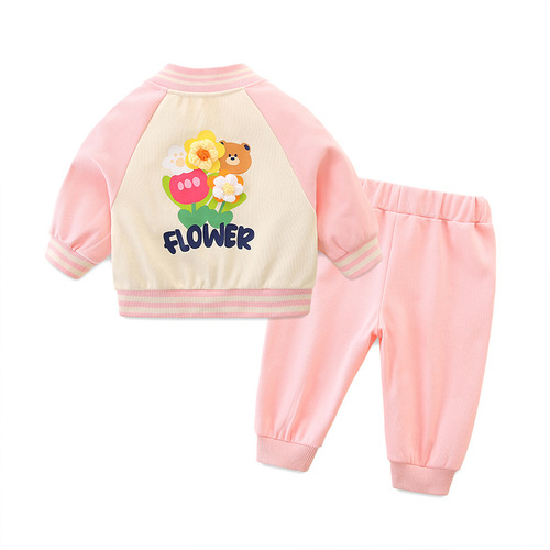 idea baby  spring and autumn suit girls clothes long-sleeved two-piece suit jacket trousers sports casual wear 3201