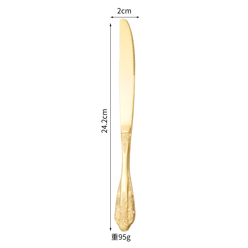 Corte cuchillo de acero inoxidable, tenedor y cuchara europeo retro alivio creativo occidental cuchillo de carne, tenedor y cuchara hotel vajilla traje