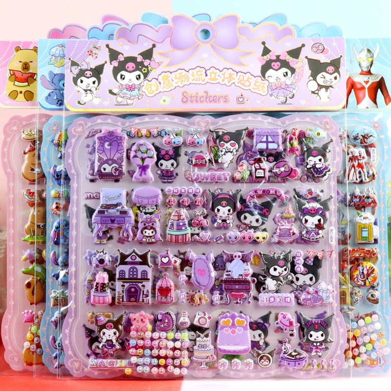 Детские объемные двухслойные наклейки Sanrio Kuromi Mountain and Sea Classic Stitch Labubu, большие пузырчатые наклейки