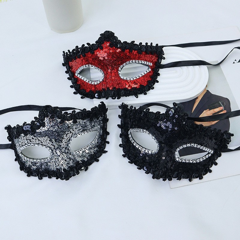 Nuevo cross-border Halloween sequinado baile media cara máscara de fiesta misteriosa sexy vestido de moda damas máscara de ojos