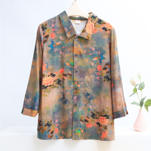 Middle-Aged and Elderly Women's Summer Shirts, Cotton Silk Tops, Loose Lapels, Grandma Clothes, Cardigans, Artificial Cotton Silk Shirts