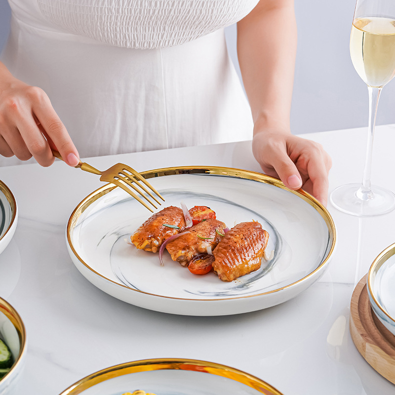 Conjunto de cubiertos de cerámica personalizados nórdicos de platos de mármol de Phnom Penh combinación de platos de ensalada de filete casero