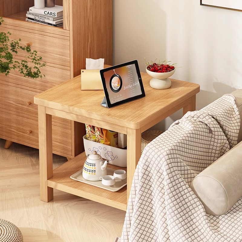 Mesa de té de madera sólida, varios lados de la sala de estar casera, estante moderno simple, mesa de té de balcón
