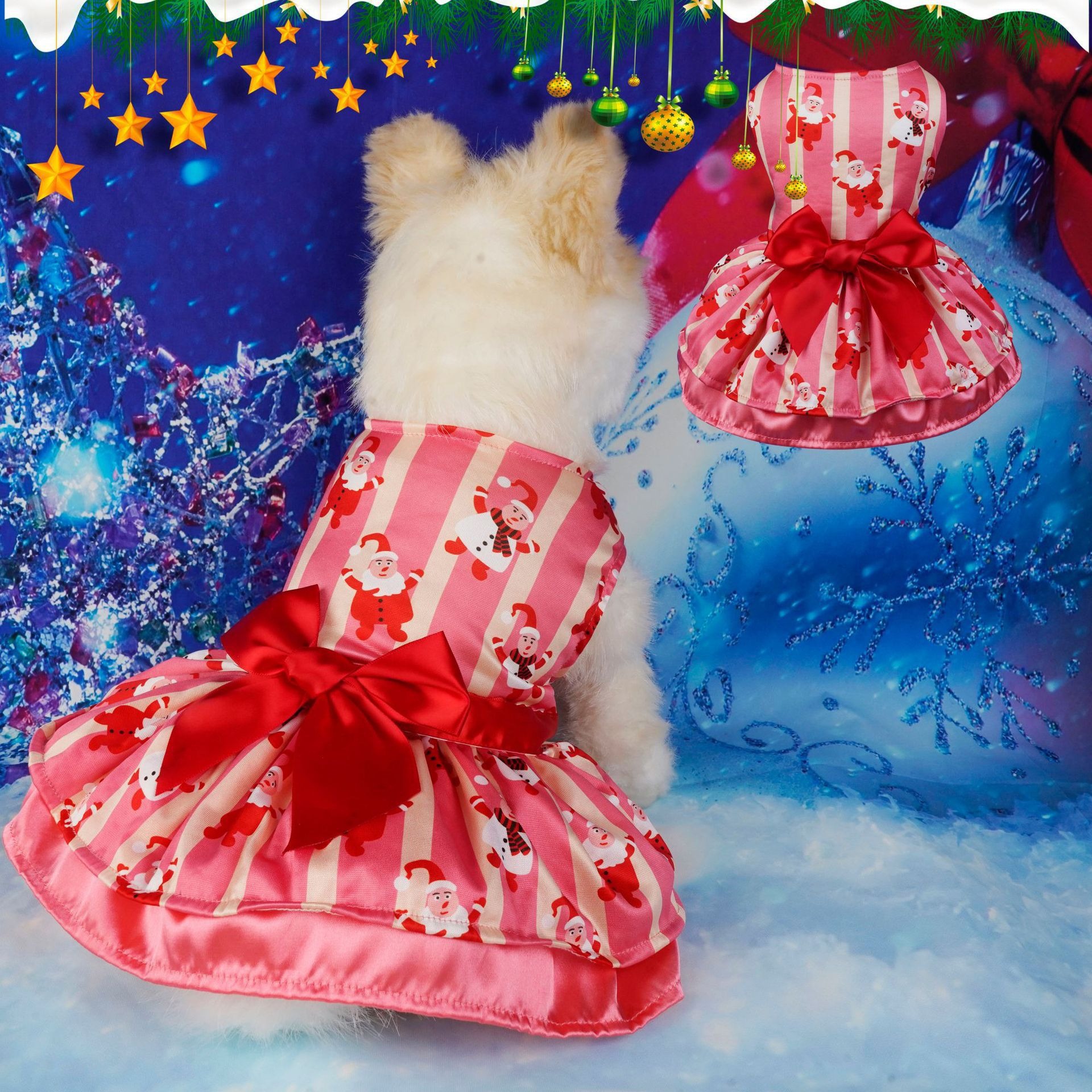 Ropa para mascotas Falda de árbol de Navidad copo de nieve Festival transfronterizo Santa ELK vestido de doble capa rojo y verde