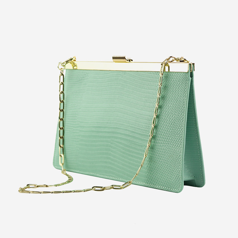 Women's Cowhide Chain Bag, Niche Design Lizard Embossed Clasp Bag, Single Shoulder Handbag Envelope Bag, French Style Evening Bag - Thumbnail 2