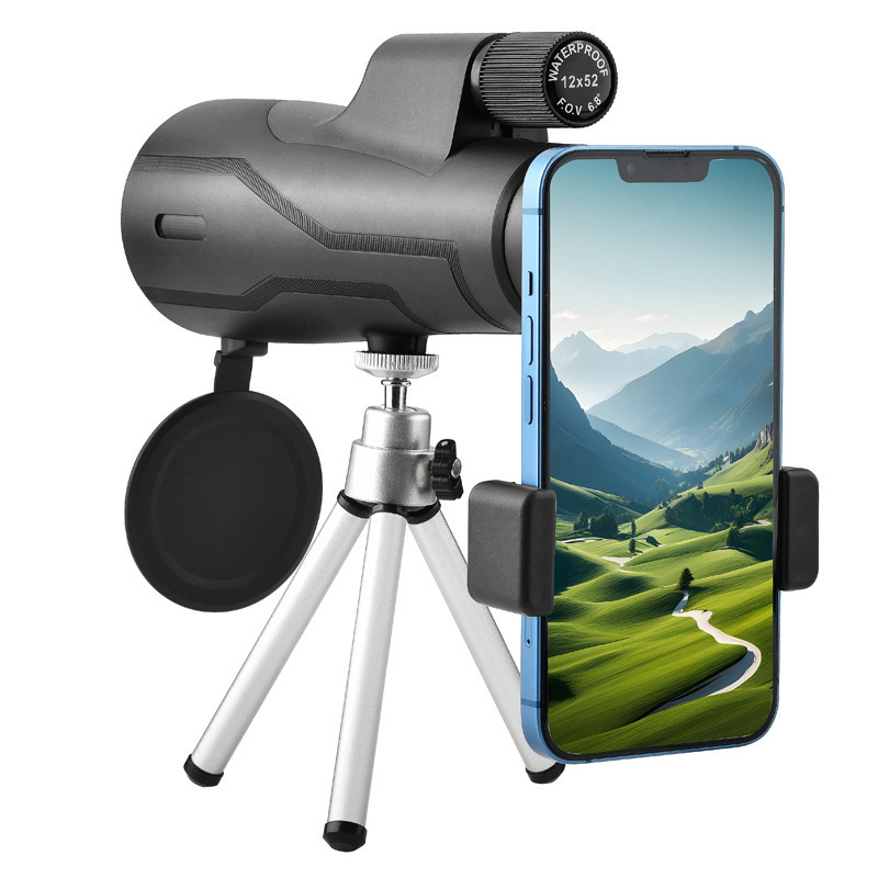 新款12X52超高清单筒望远镜大目镜便 携式手持拍照厂家直销