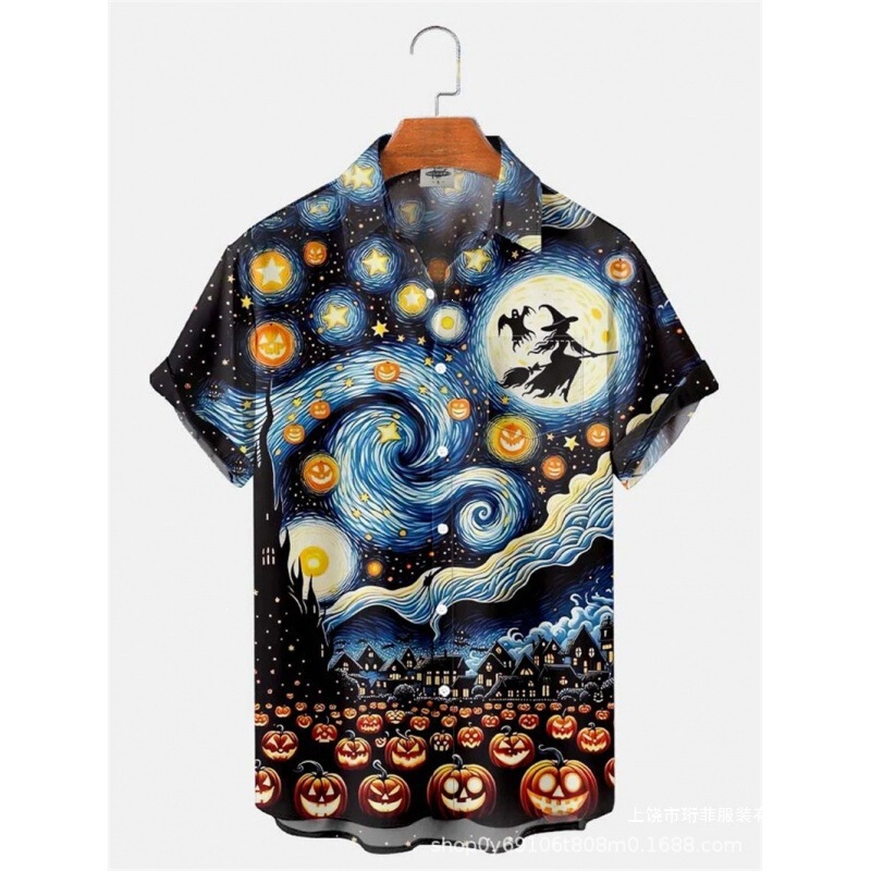 Amazon Cross-Border Summer Short-Sleeved Retro Wrangler Holiday Element Digital Print Shirt for Young Men Amazon Cross-Border Summer Short-Sleeved Retro Wrangler Holiday Element Digital Print Shirt for Young Men