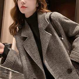 毛呢西装外套女2025春季新款韩版英伦风宽松显瘦韩版休闲呢子大衣