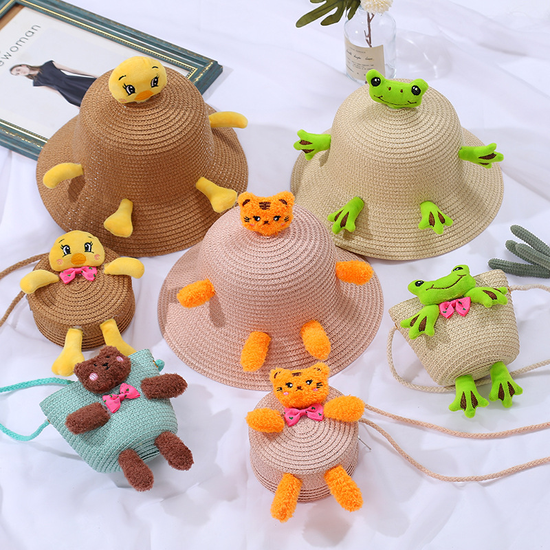 138g Weight Weave Fashion Element Zipper Closure Type Single Shoulder Strap Strap Type Straw Bag Bags Type Casual, Holiday Occasion Straw Material Animal, Cartoon Pattern Spring&Summer Season Kid'S Gender Cute Style Round, Bucket Shape Kid'S Straw Animal Cartoon Cute Weave Round Bucket Zipper Straw Bag 1