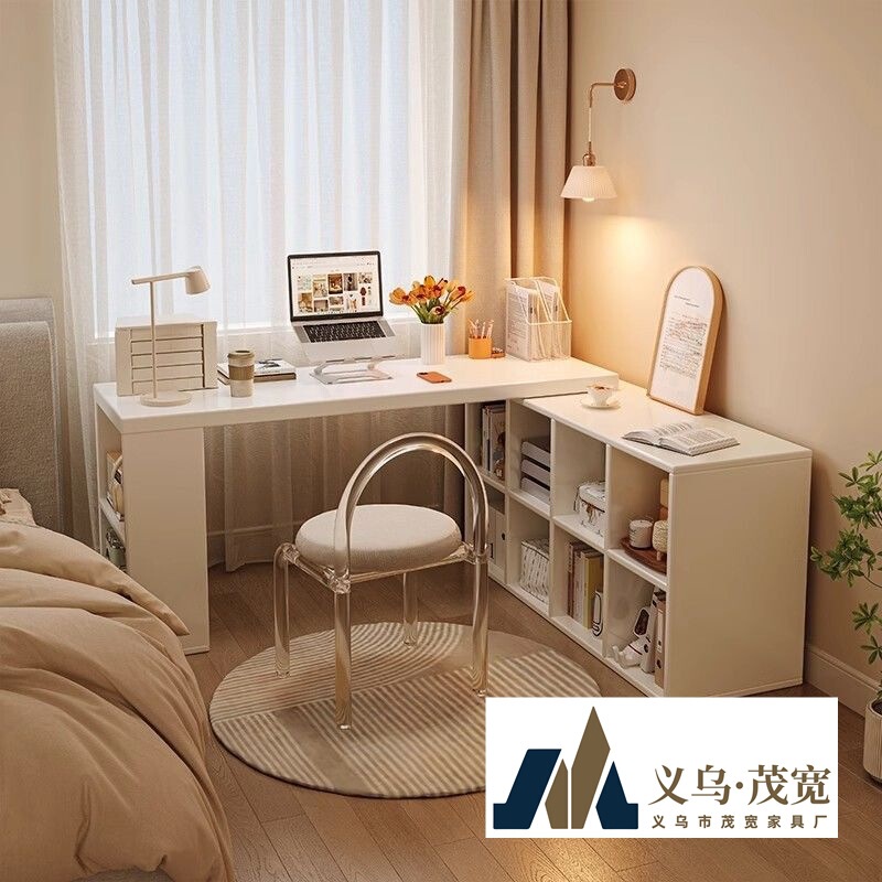Solid Wood Corner L-Shaped Desk Study Table Bedroom Girls Dresser Bookcase Integrated Office Computer Table Student Table