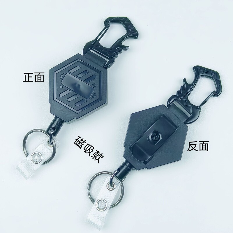 Hexagonal Zinc Alloy Heavy-Duty Badge Reel with Magnetic Easy-Pull Buckle, Dog Clip, Retractable Steel Wire Rope, and Heavy-Duty Magnetic Buckle