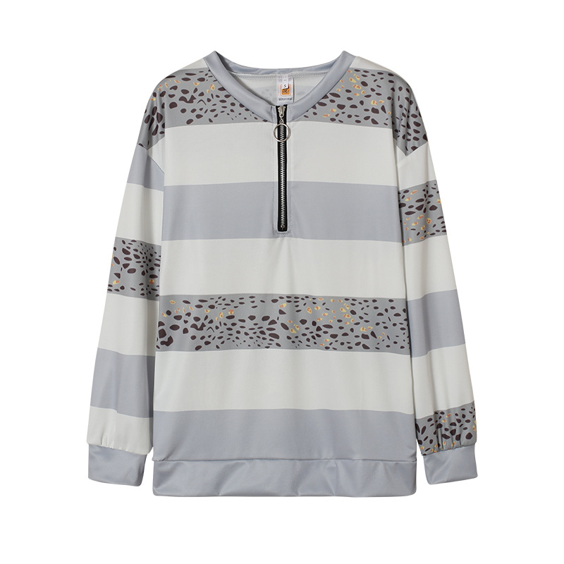 V-neck Striped College Style Pullover For Women Loose Sweatshirt_voghion.com